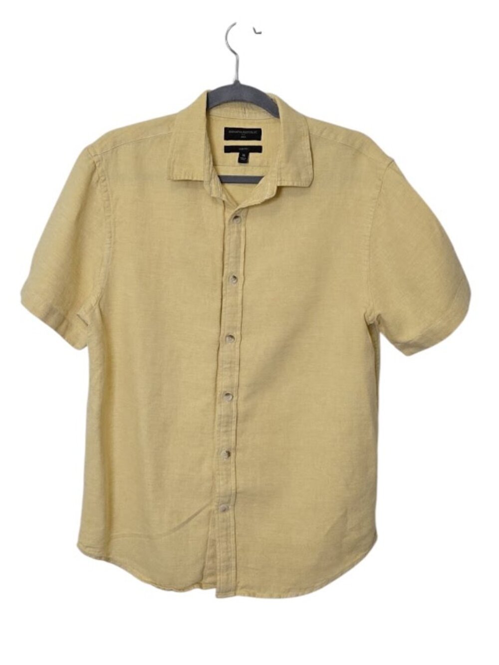 BANANA REPUBLIC Men's M Linen Cotton Slim Fit Yellow Short Sleeve Shirt EUC